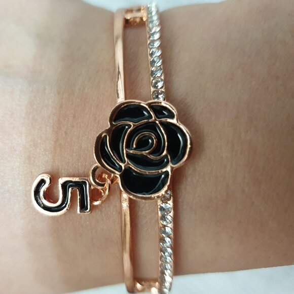 Camellia Flower Bracelet Rose Gold Cuff Bangle Charm Women Jewelry Accessory - Picture 4 of 4
